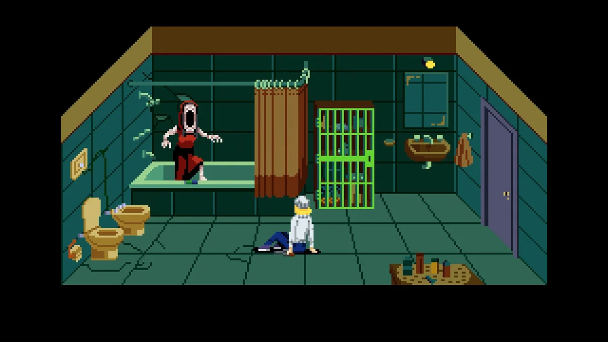Tenebris Somnia utilise le vieux truc du monstre en latex pour rendre son pixel art beaucoup plus inquiétant